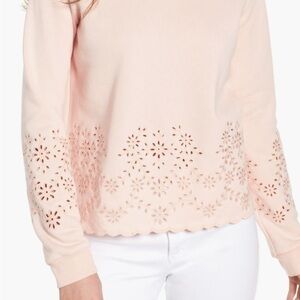 Rebecca Minkoff Soft Pink Morgan Scalloped Eyelet Crew Neck Sweatshirt